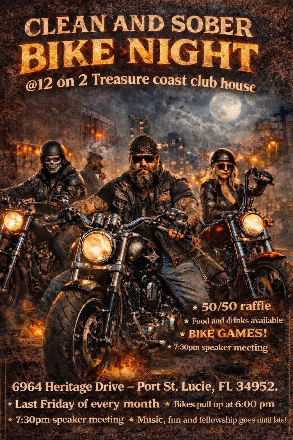 Event flyer for Clean and Sober Bike Night